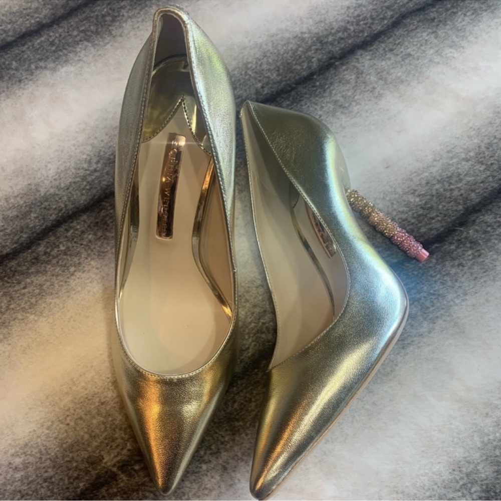 Sophia Webster Coco Crystal Ombre Beaded Heel Gold Leather Pumps